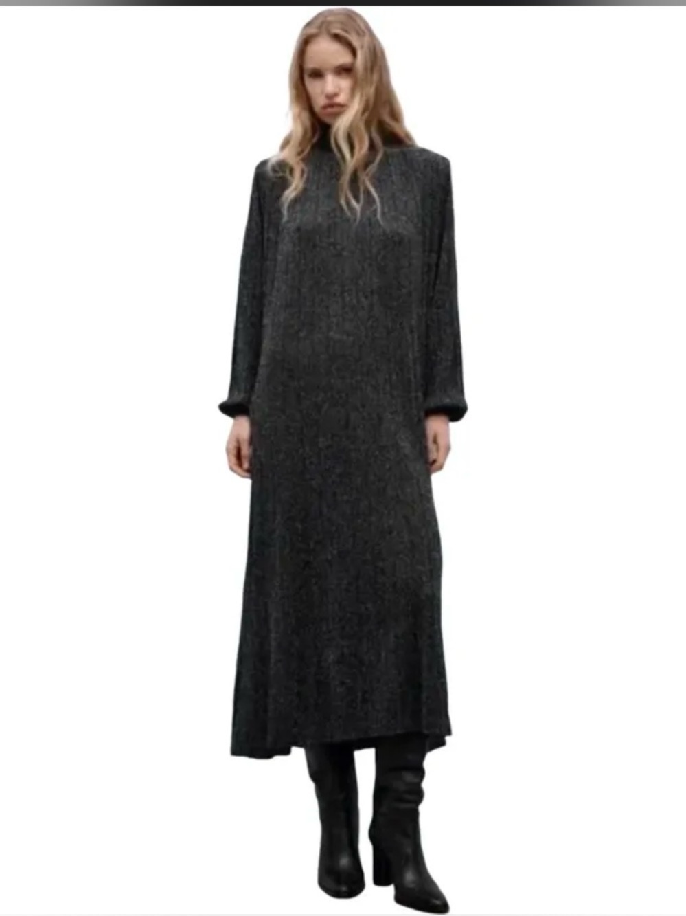 Zara Long Sleeve Charcoal Maxi Knit Dress
